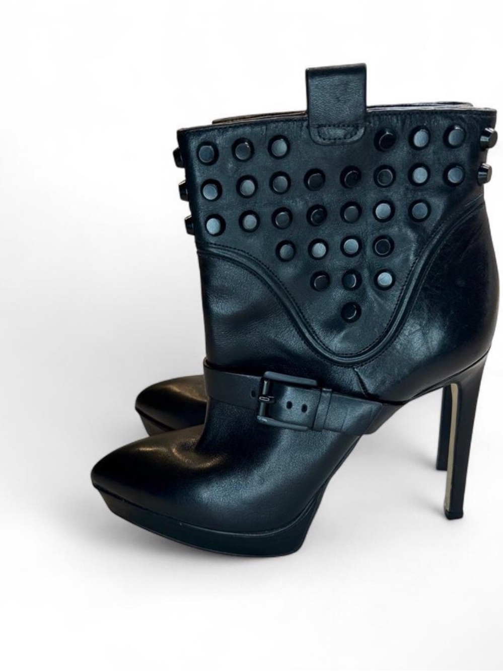 Michael kors Black Studded Leather Ankle Boots with Buckle - Women